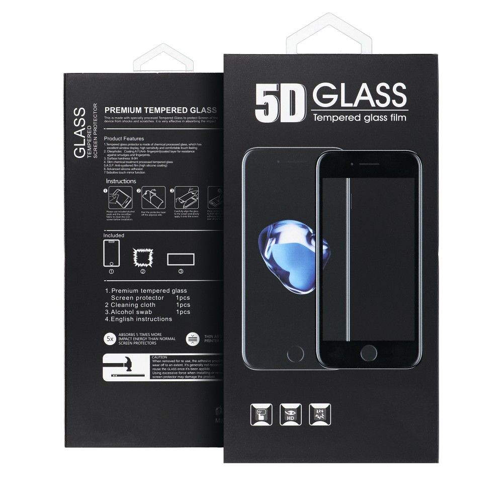Samsung Galaxy A12 / M12 / F12 fekete Edzett Előlapi 5D Üvegfólia Full Glue (Teljes Felületen Ragad)
