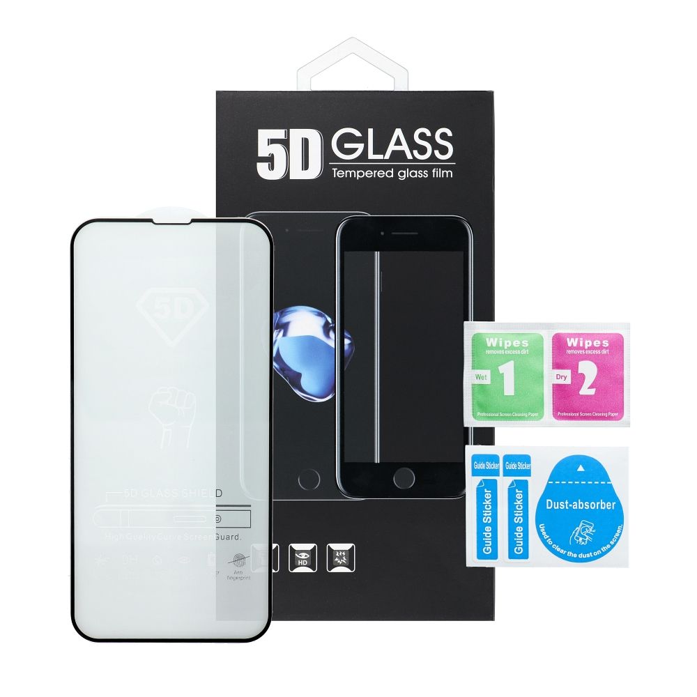 Xiaomi 12 Lite fekete Edzett Előlapi 5D Üvegfólia Full Glue (Teljes Felületen Ragad)