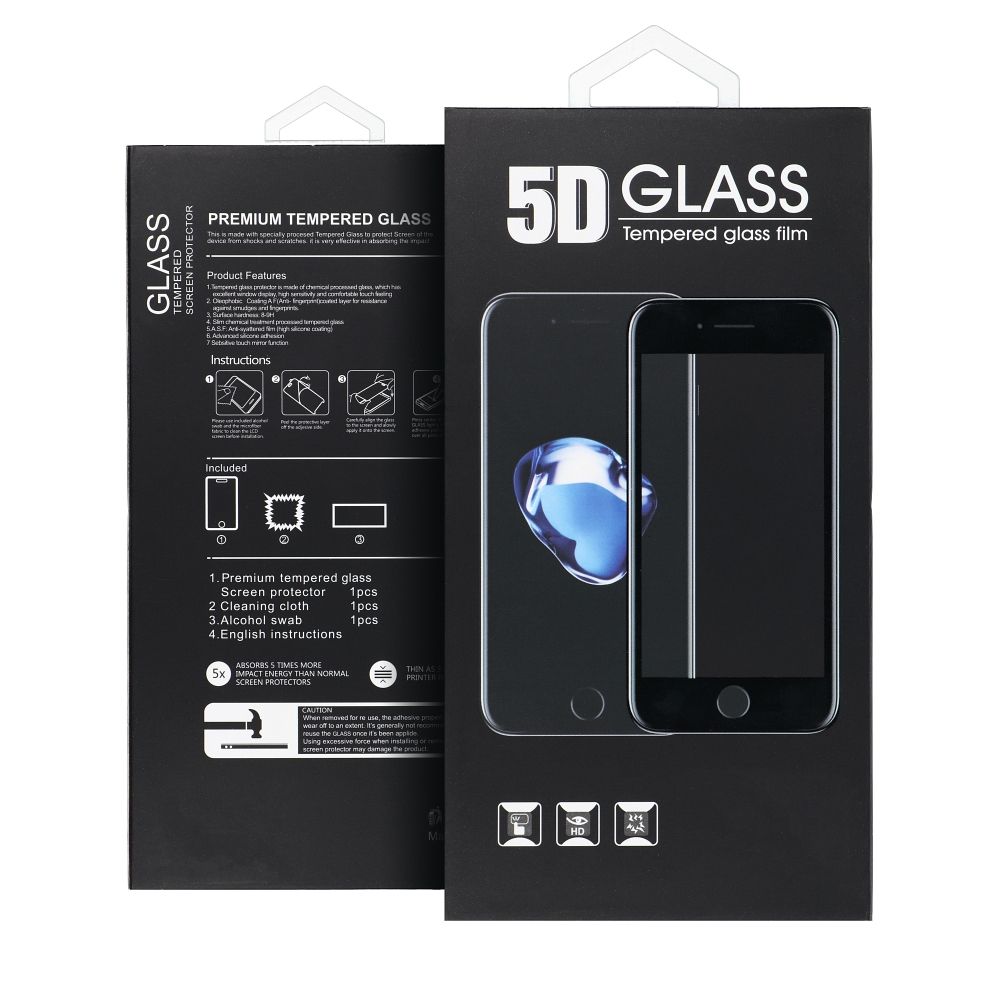 Xiaomi Redmi 13C / Poco C65 fekete Edzett Előlapi 5D Üvegfólia Full Glue (Teljes Felületen Ragad)