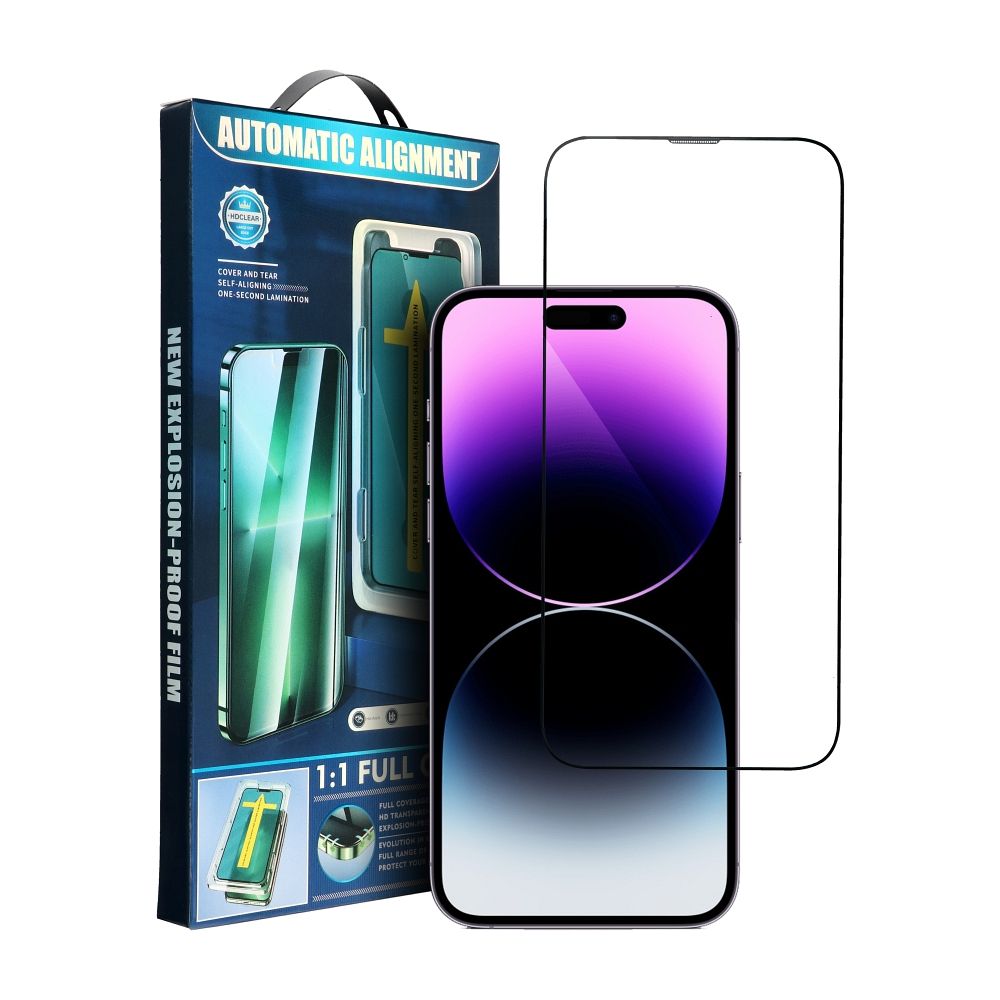 iPhone 13 / 13 Pro / 14 fekete 5D, Full Glue Üveg (Teljes Felületen Ragad) + applikátor