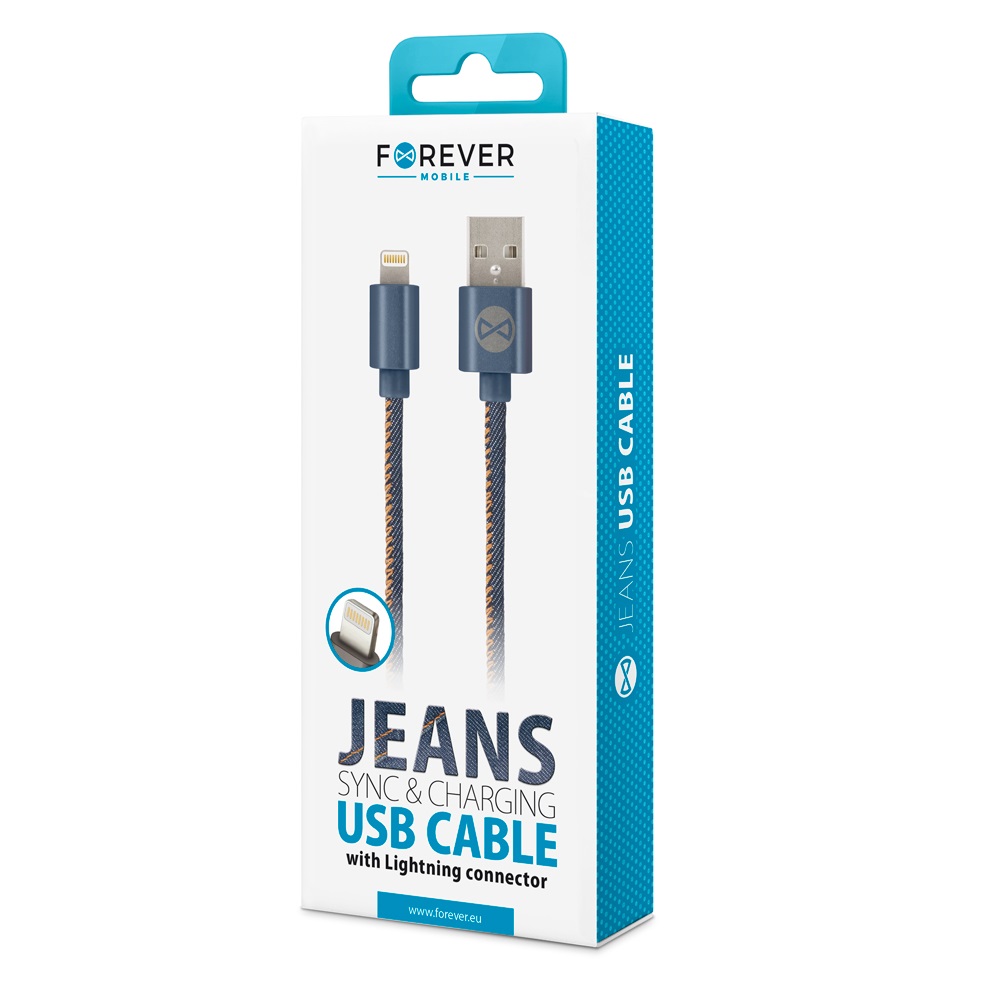 Forever Jeans kábel USB - Lightning 1,0 m 2A kék