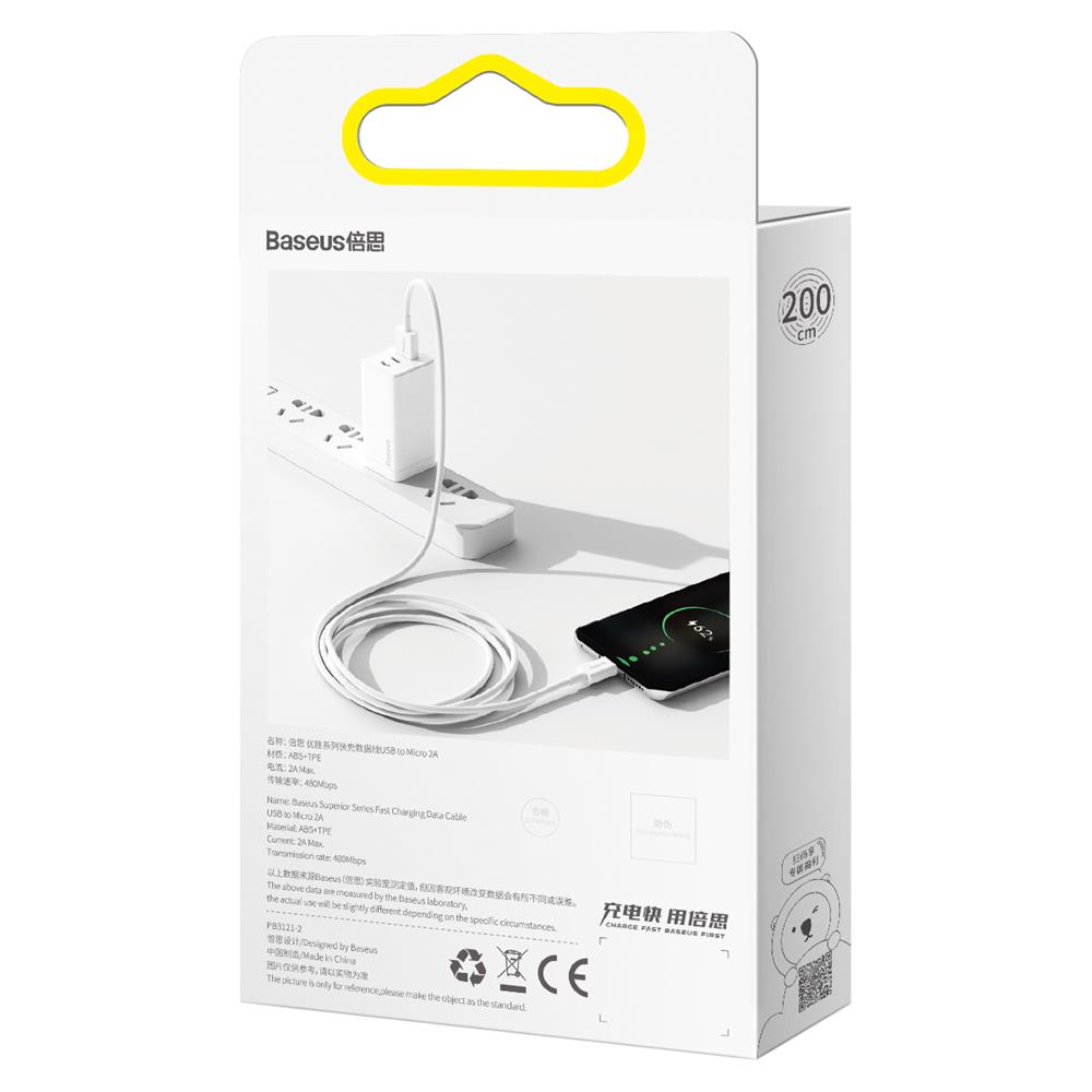 Baseus kábel Superior USB - microUSB 2,0 m 2,0A fehér