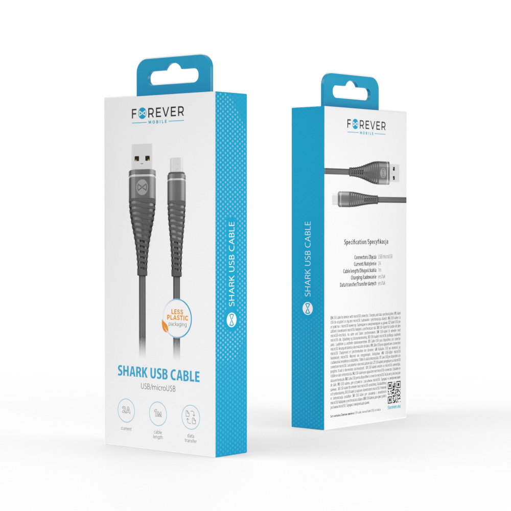 Forever Shark kábel USB - microUSB 1,0 m 2A fekete