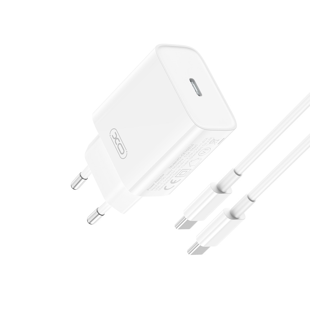 XO fali töltő CE15 PD 20W 1x USB-C fehér + USB-C - USB-C kábel
