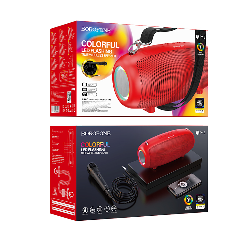 Borofone hordozható Bluetooth hangszóró BP13 Dazzling mikrofonnal piros