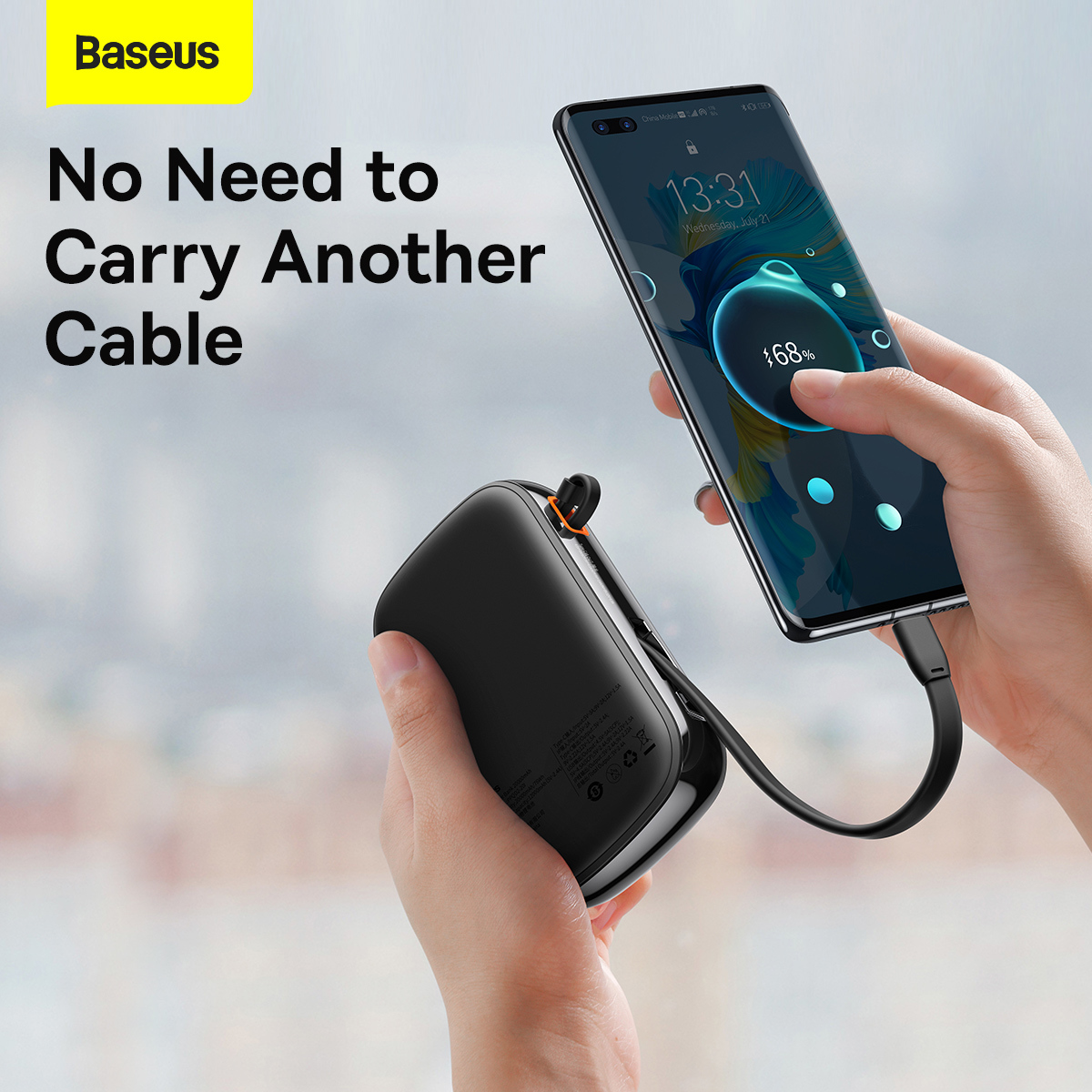 Baseus power bank 20000mAh Qpow Pro - USB + Type C - PD 22,5W Type C kábellel (PPQD060301) fekete
