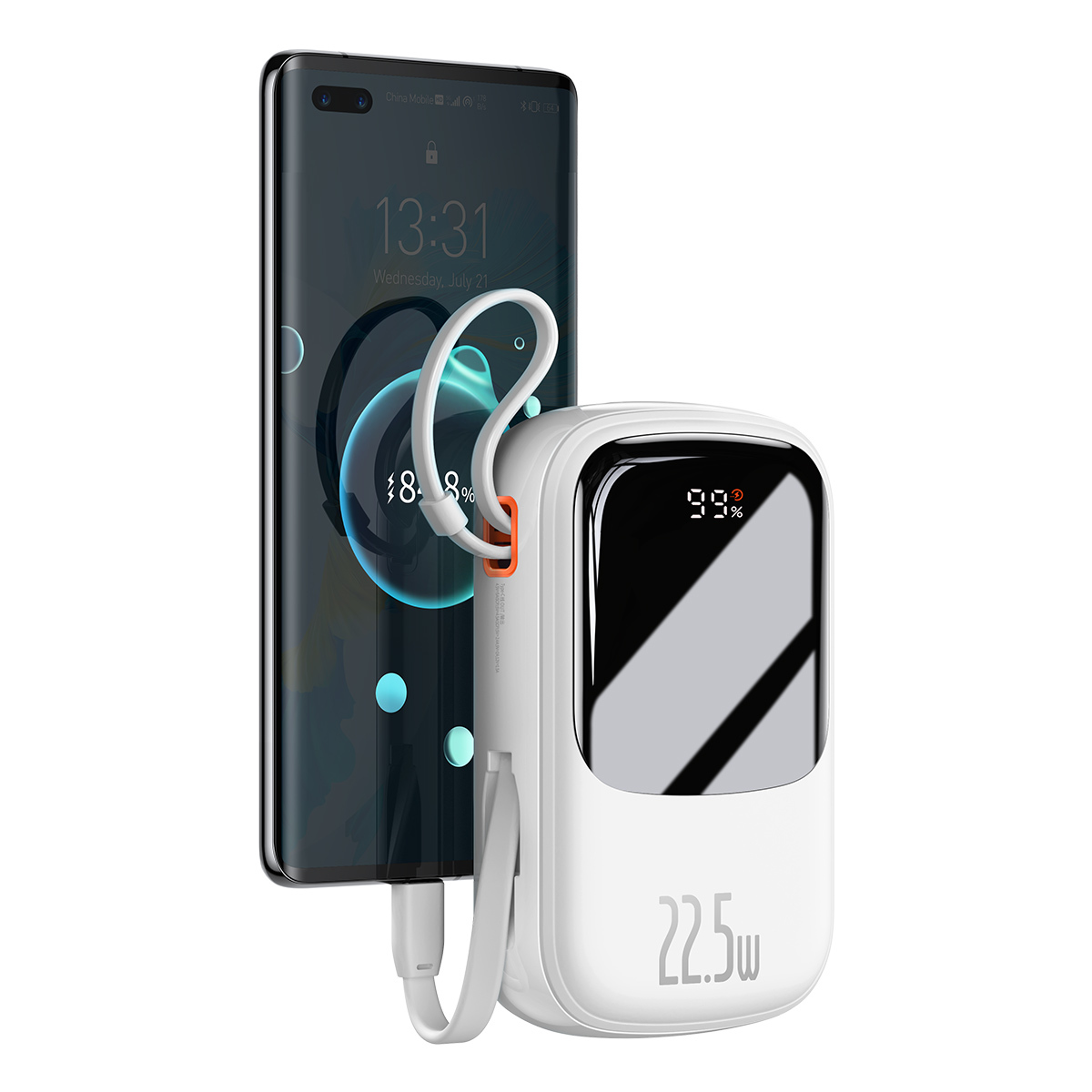 Baseus power bank 20000mAh Qpow Pro - USB + Type C - PD 22,5W Type C kábellel (PPQD060302) fehér
