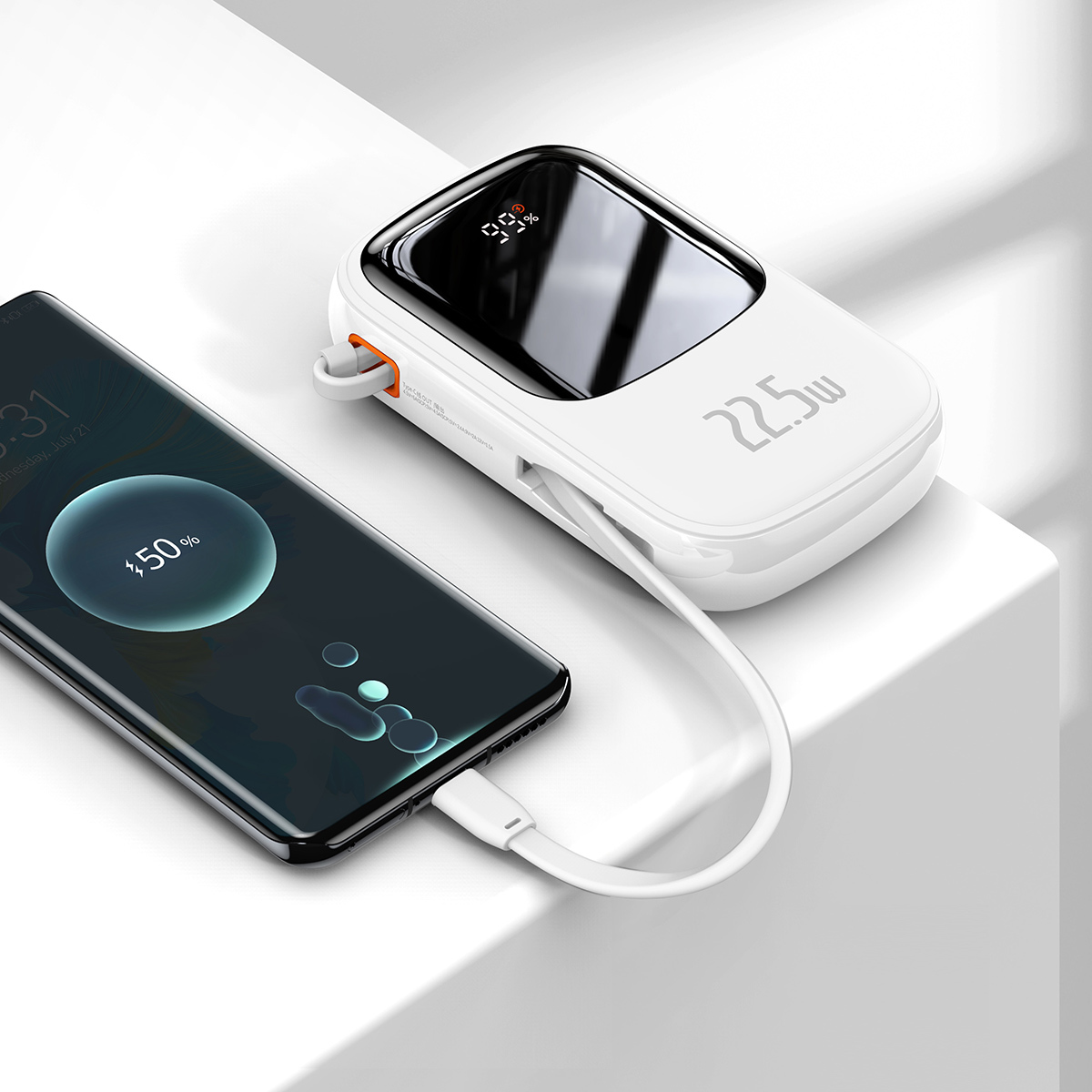 Baseus power bank 20000mAh Qpow Pro - USB + Type C - PD 22,5W Type C kábellel (PPQD060302) fehér