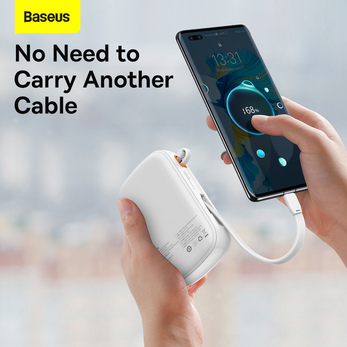 Baseus power bank 20000mAh Qpow Pro - USB + Type C - PD 22,5W Type C kábellel (PPQD060302) fehér