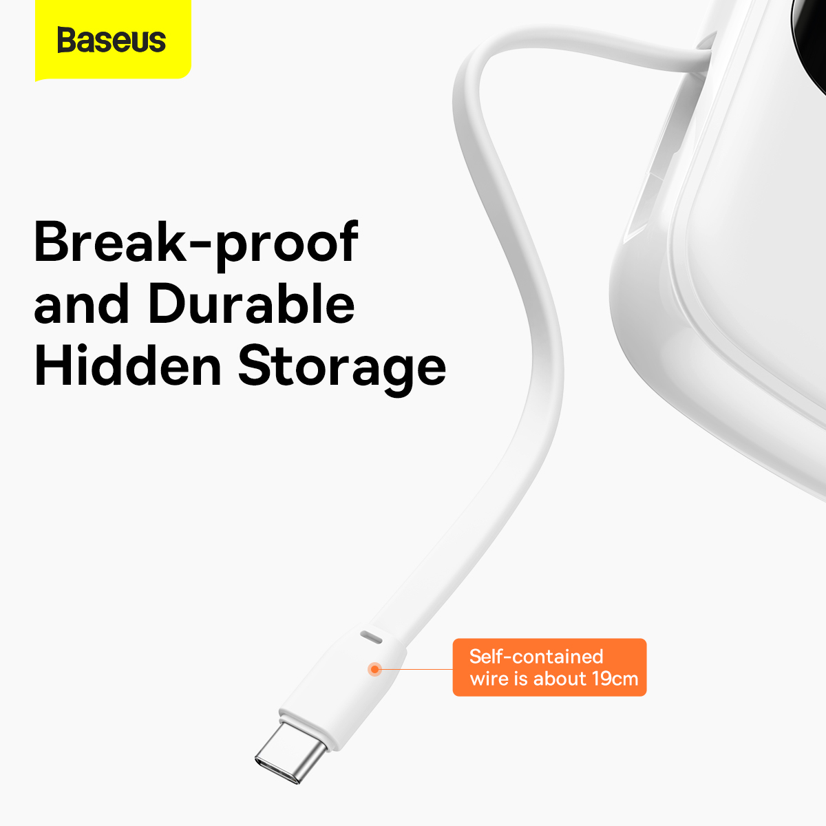 Baseus power bank 20000mAh Qpow Pro - USB + Type C - PD 22,5W Type C kábellel (PPQD060302) fehér