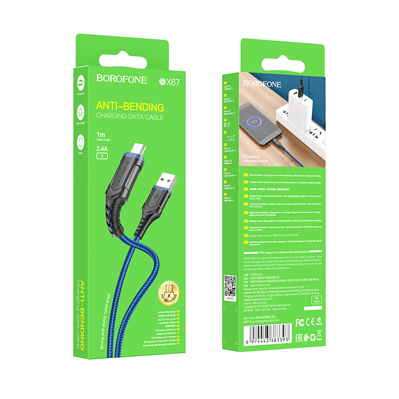 Borofone kábel BX67 - USB - Micro USB - 2,4A 1 méter kék
