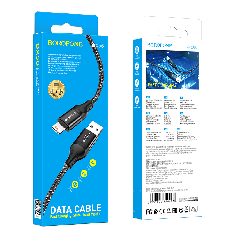 Borofone kábel BX56 Delightful - USB - Lightning - 2,4A 1 méter fekete