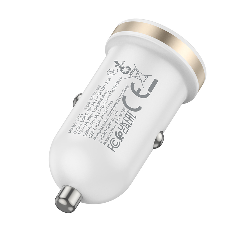 Borofone autós töltő BZ22 Scenery - USB + Type C - QC 3.0 PD 30W fehér