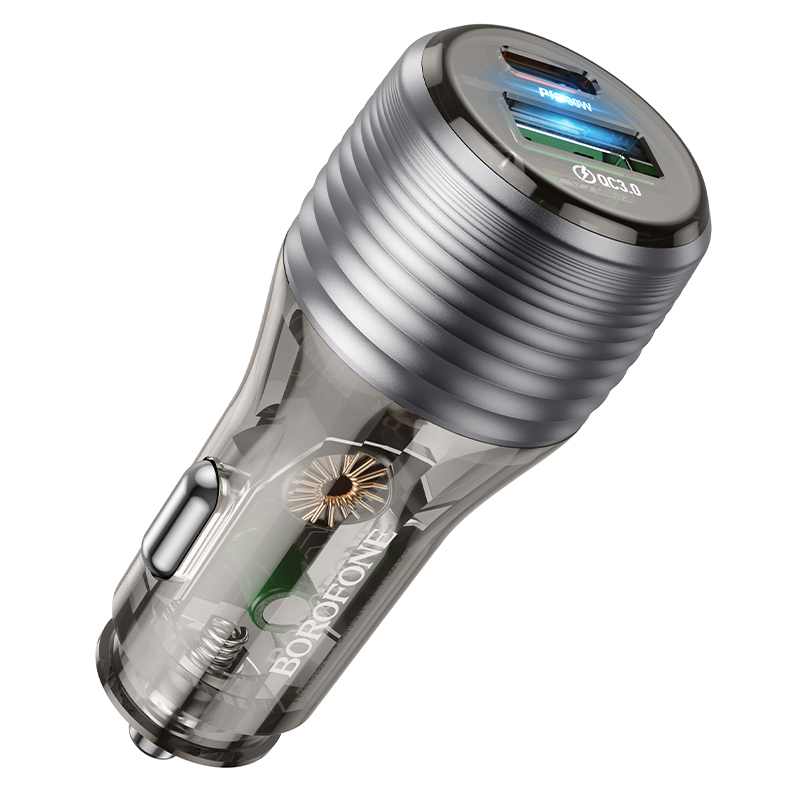 Borofone autós töltő BZ30 Absolute - USB + Type C - QC 3.0 PD 30W 3A átlátszó-fekete