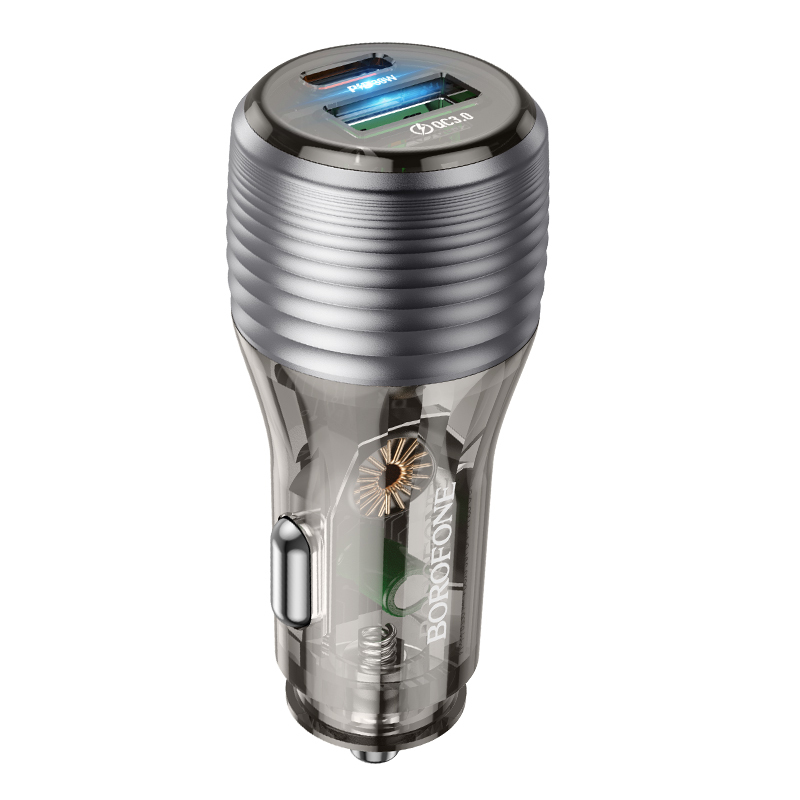 Borofone autós töltő BZ30 Absolute - USB + Type C - QC 3.0 PD 30W 3A átlátszó-fekete
