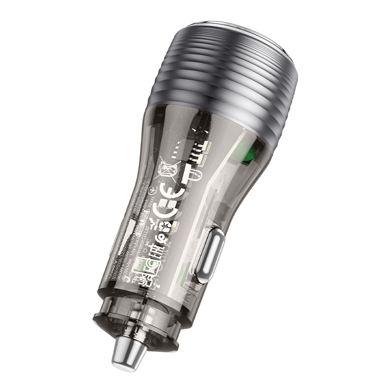 Borofone autós töltő BZ30 Absolute - USB + Type C - QC 3.0 PD 30W 3A átlátszó-fekete
