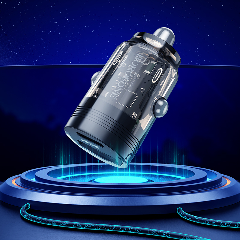 Borofone autós töltő BZ29A Talented - USB + Type C - QC 3.0 PD 36W 3A átlátszó-lila