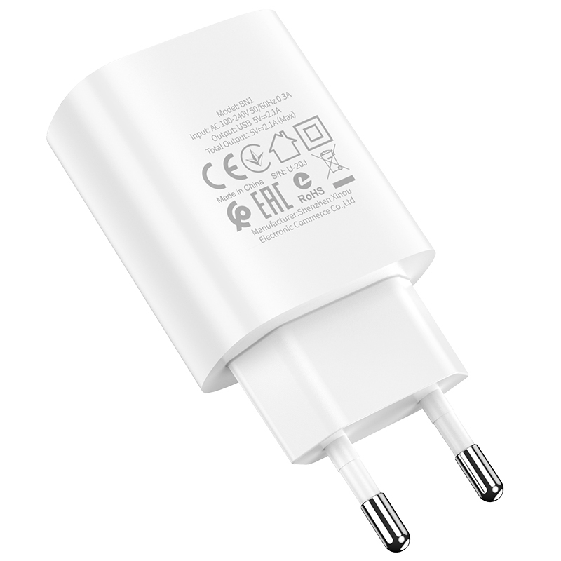 Borofone fali töltő BN1 Innovative - USB - 2,1A USB - Type C kábellel fehér