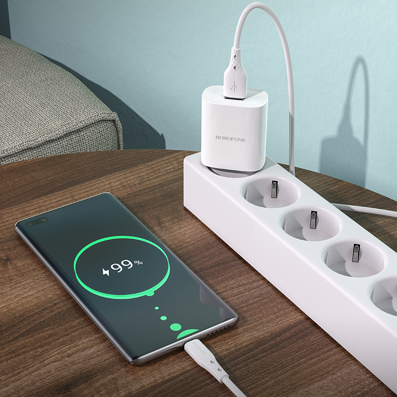 Borofone fali töltő BN1 Innovative - USB - 2,1A USB - Type C kábellel fehér