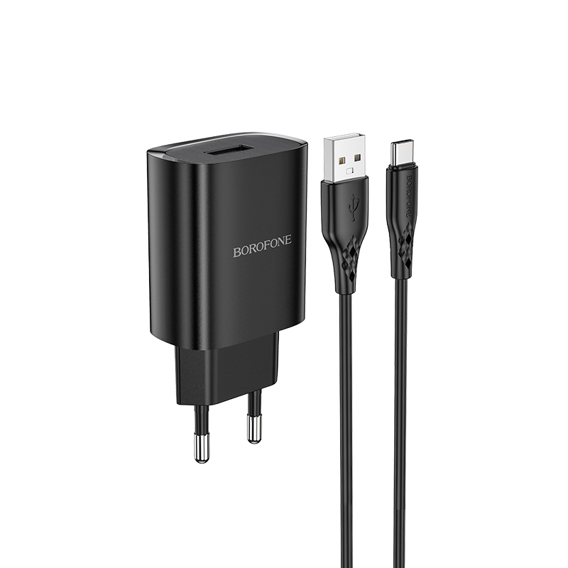 Borofone fali töltő BN1 Innovative - USB - 2,1A USB - Type C kábellel fekete
