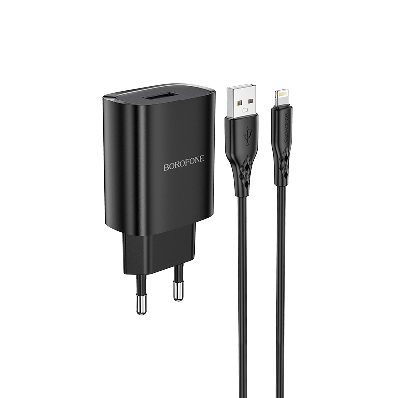 Borofone fali töltő BN1 Innovative - USB - 2,1A USB - Lightning kábellel fekete