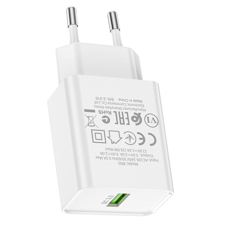 Borofone fali töltő BN5 Jingrui - USB - QC 3.0 18W fehér