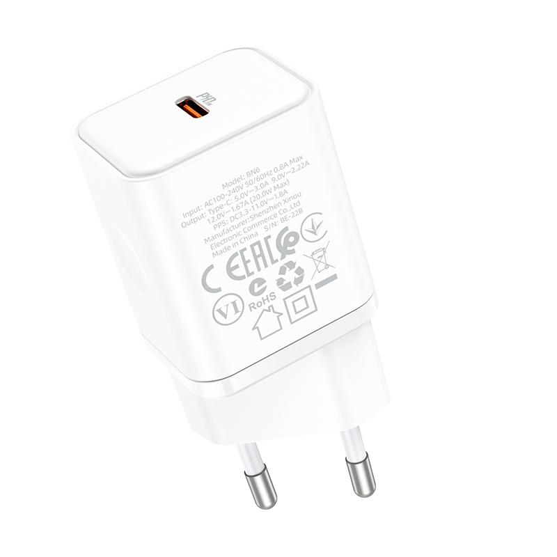 Borofone fali töltő BN6 Field - Type C - QC 3.0 PD 20W fehér