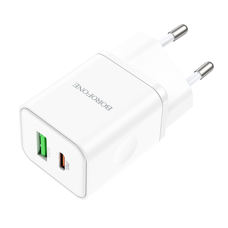 Borofone fali töltő BN7 - USB + Type C - QC 3.0 PD 20W fehér