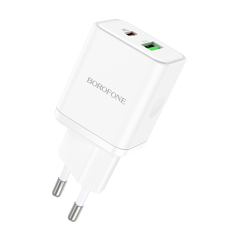 Borofone fali töltő BN7 - USB + Type C - QC 3.0 PD 20W fehér