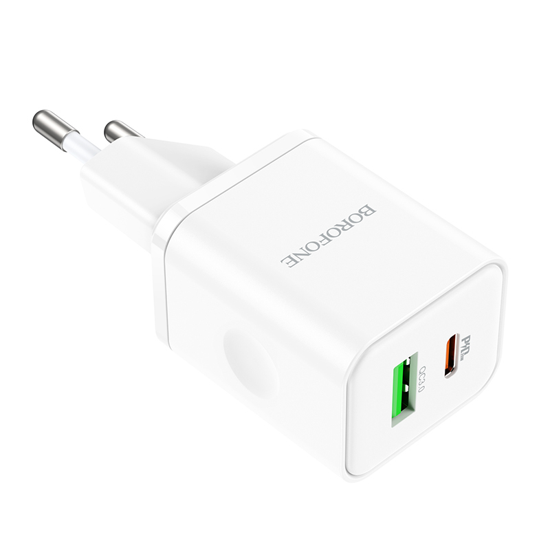Borofone fali töltő BN7 - USB + Type C - QC 3.0 PD 20W fehér