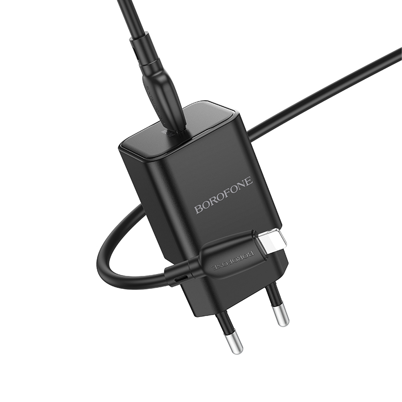 Borofone fali töltő BN13 Safety GaN - Type C - PD 30W Type C - Lightning kábellel fekete