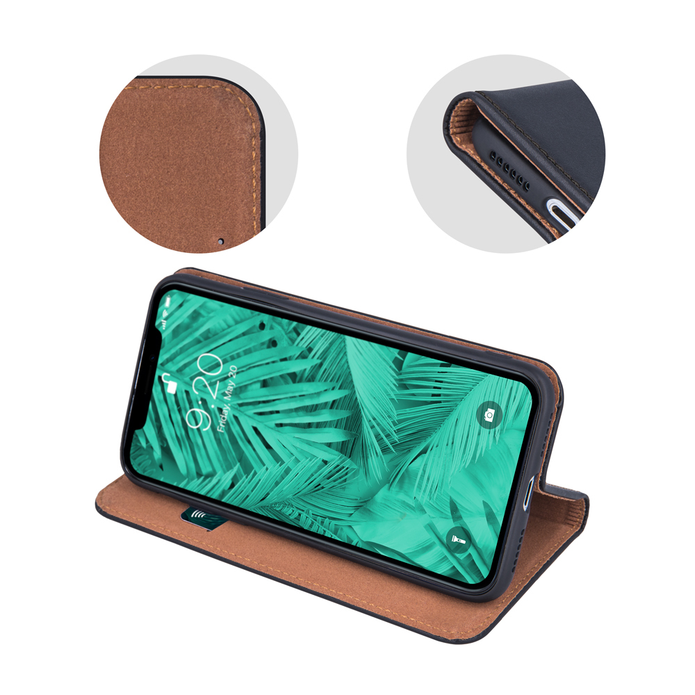 Samsung Galaxy A51 eredeti bőr oldalra nyíló tok, fekete (Genuine Leather Smart Pro)