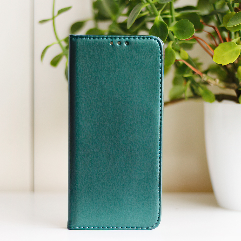 Xiaomi Redmi A1 / Redmi A2 sötétzöld mágneses könyvtok bőr hatású, SMART
