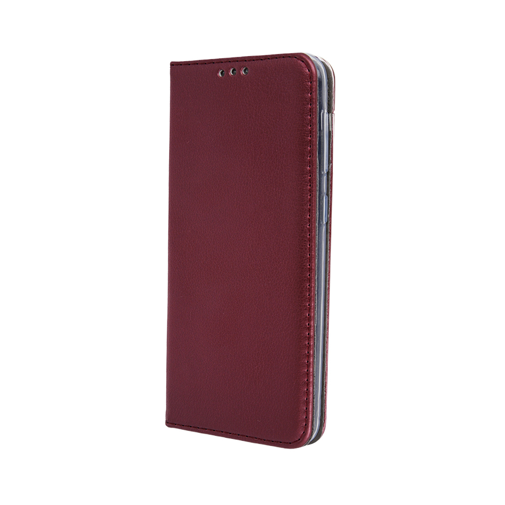iPhone 14 burgundy mágneses könyvtok bőr hatású, SMART