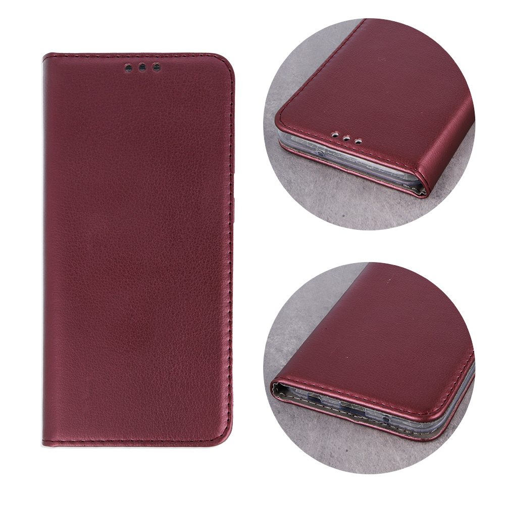iPhone 14 Pro burgundy mágneses könyvtok bőr hatású, SMART