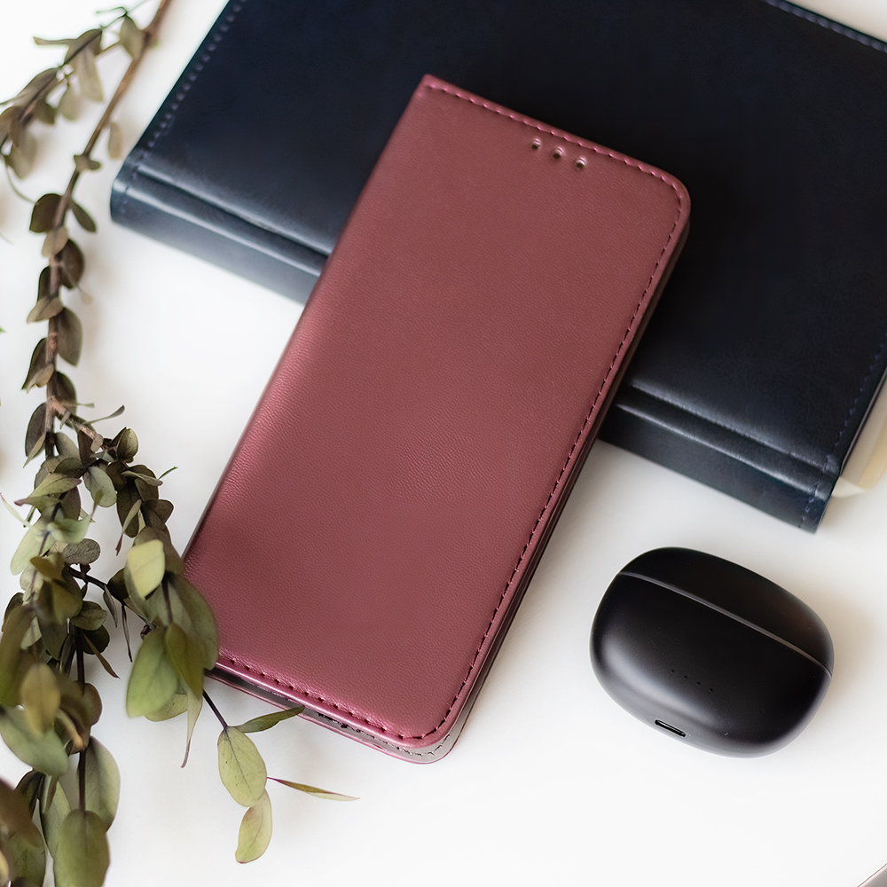 Xiaomi Redmi Note 12 4G burgundy mágneses könyvtok bőr hatású, SMART