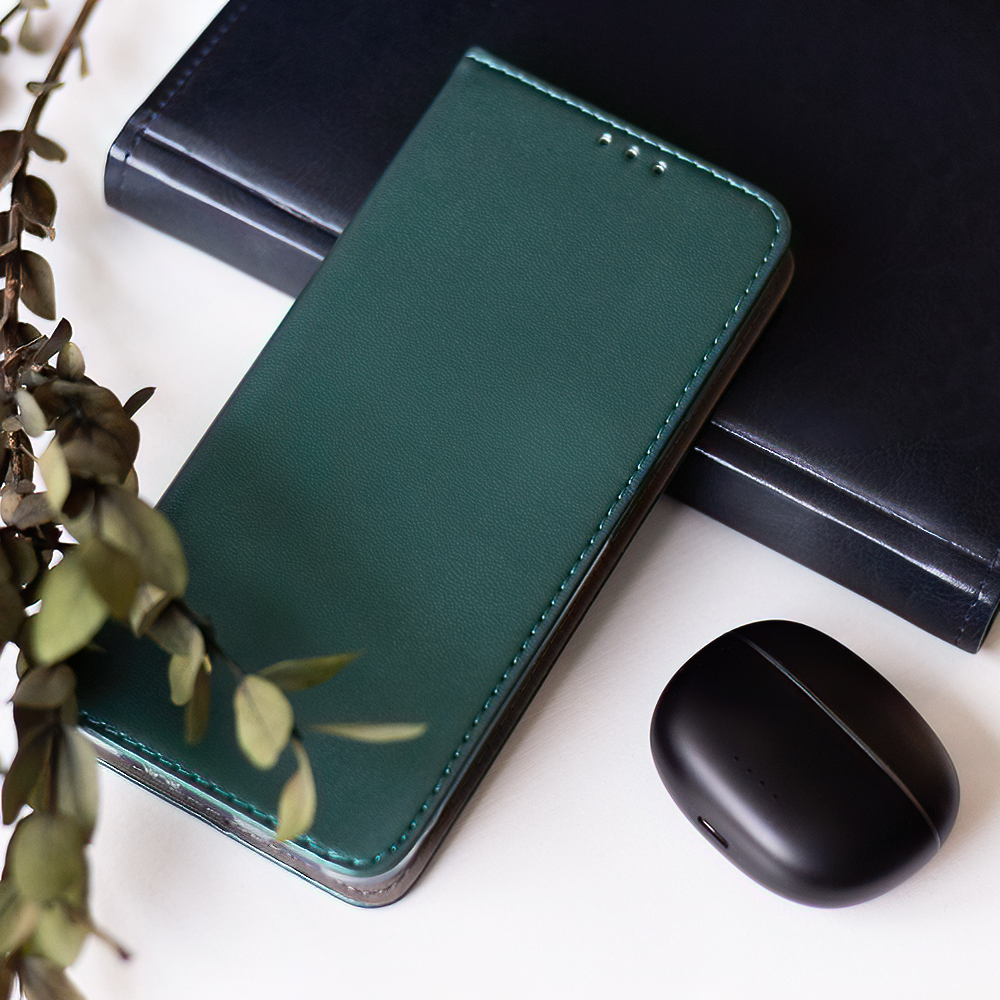 Samsung Galaxy A34 5G sötétzöld mágneses könyvtok bőr hatású, SMART