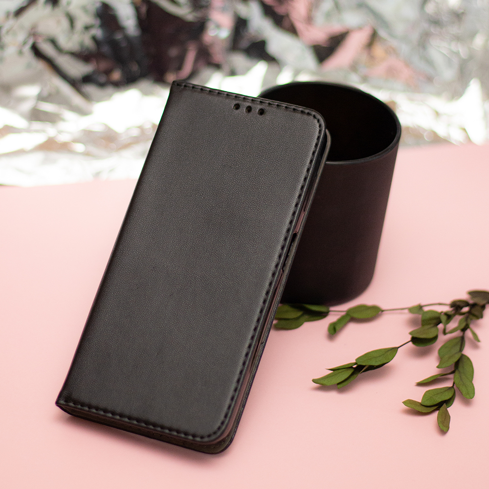 Samsung Galaxy S25 fekete mágneses könyvtok bőr hatású, SMART